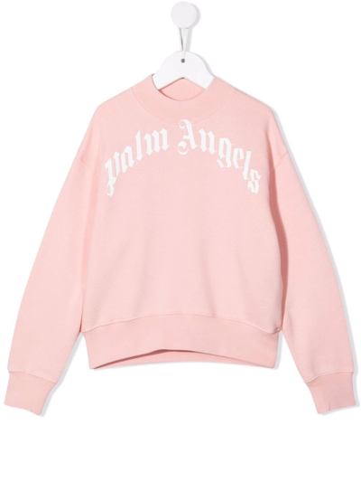 Palm Angels Pink Cotton Sweatshirt With Logo Print