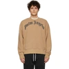 Palm Angels Gd Curved Logo Crew Neck Sweatshirt In Brown,black