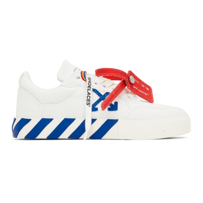 Off-white Kids White & Blue Canvas Vulcanized Low Sneakers In White/blue