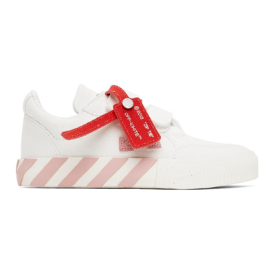 Off-white Kids White & Pink Canvas Vulcanized Low Strap Sneakers In White 2