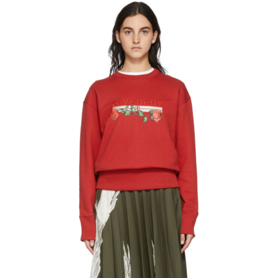Givenchy Logo Rose-embroidered Sweatshirt In Vermillon
