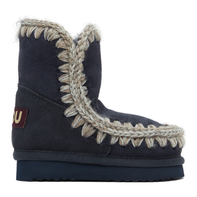 Mou Baby Navy Suede Ankle Boots In Aby Abyss