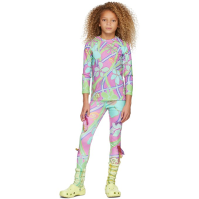Collina Strada Ssense Exclusive Kids Multicolor Bow Leggings In Hot Pink Zebra Flora
