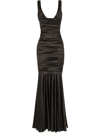 Dolce & Gabbana Ruched Stretch-silk Satin Gown In Black