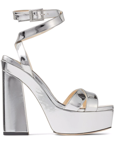 Jimmy Choo Womens Silver Gaia 140 Metallic Leather Platform Sandals 2