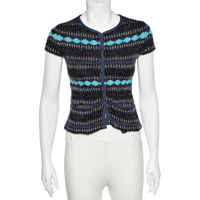 Pre-owned Emporio Armani Multicolor Patterned Lurex Knit Button Front Top S