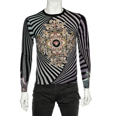 Pre-owned Versace Multicolor Printed Wool & Silk Knit Sweater M