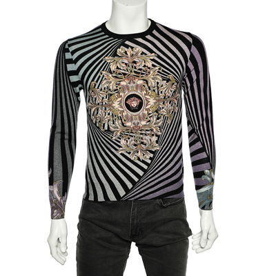 Pre-owned Versace Multicolor Printed Wool & Silk Knit Jumper M