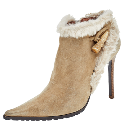 Pre-owned Giuseppe Zanotti Beige Suede And Fur Ankle Length Boots Size 40
