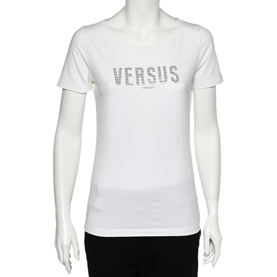Pre-owned Versus White Logo Embellished Cotton Knit T-shirt M