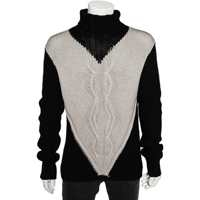 Pre-owned Emporio Armani Monochrome Cable Knit Turtleneck Sweater Xxxl In Black
