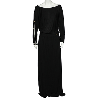 Pre-owned Class By Roberto Cavalli Black Jersey Metal Link Detail Maxi Dress L