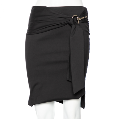 Pre-owned Gucci Black Cotton Waist Tie Detail Knee Length Skirt S