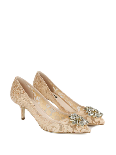 Dolce & Gabbana Lace Rainbow Pumps With Brooch Detailing In Pink & Purple