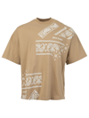 Palm Angels Beige Bandana Print T-shirt In Brown