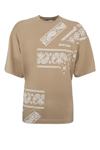 Palm Angels Beige Bandana Print T-shirt In Brown