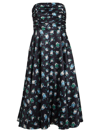 Hvn Karla Strapless Ruched Printed Satin Midi Dress In Black