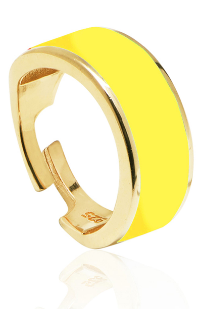 Gabi Rielle Next-level Layering 14k Over Silver Enamel Adjustable Cigar Band Ring In Gold