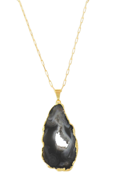 Liza Schwartz 18k Yellow Gold Plated Sterling Silver Freeform Agate Pendant Necklace