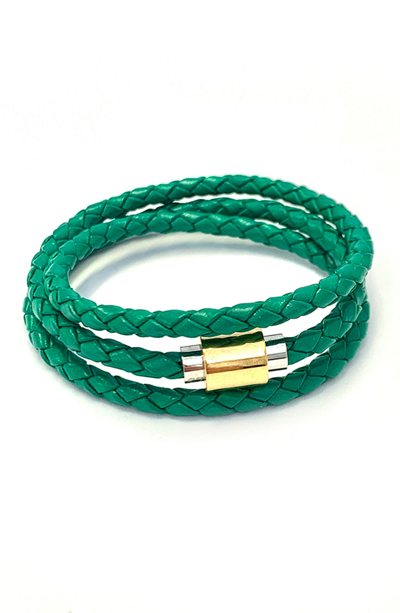 Liza Schwartz Braided Green Leather Wrap Bracelet