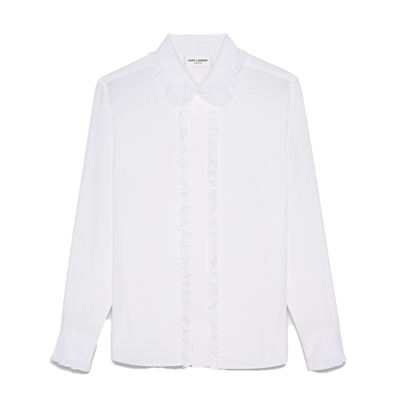 Saint Laurent Studded Silk Satin Long Sleeve Shirt, Brand Size 41 In Brown