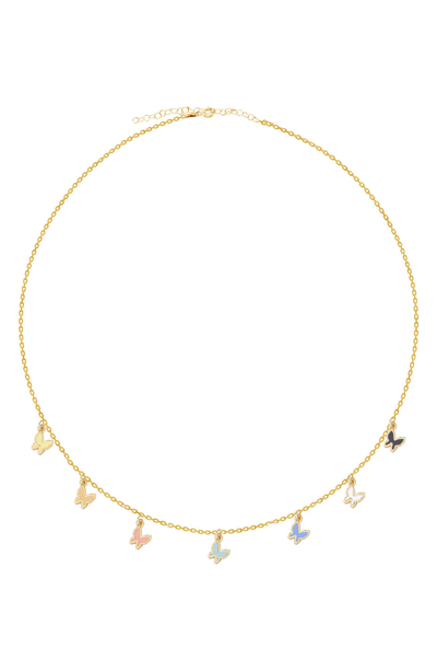 Gabi Rielle Women's Happy Me 14k Gold Vermeil Candy Pastel Multi Butterfly Necklace