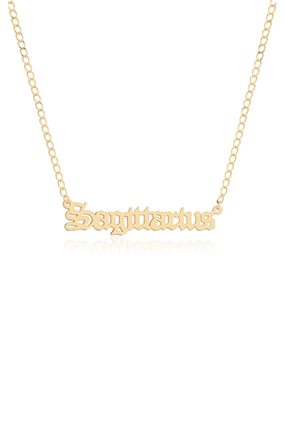 Gabi Rielle Zodiac Sign Gothic Script Necklace In Gold-sagittarius