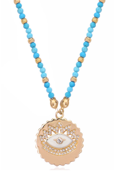 Gabi Rielle 14k Gold Vermeil Evil Eye Cz Turquoise Beaded Necklace