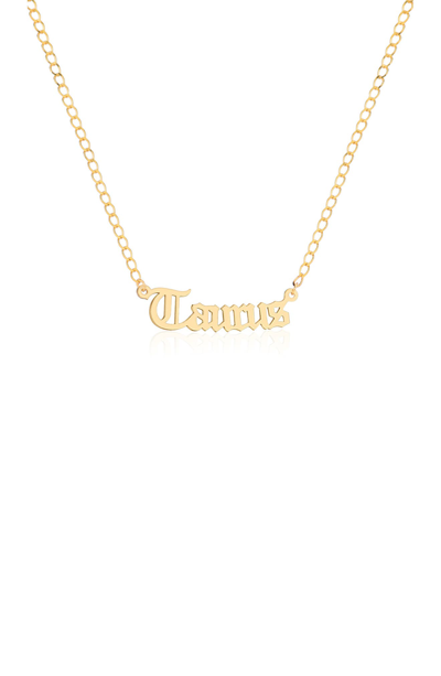 Gabi Rielle Zodiac Sign Gothic Script Necklace In Gold-taurus