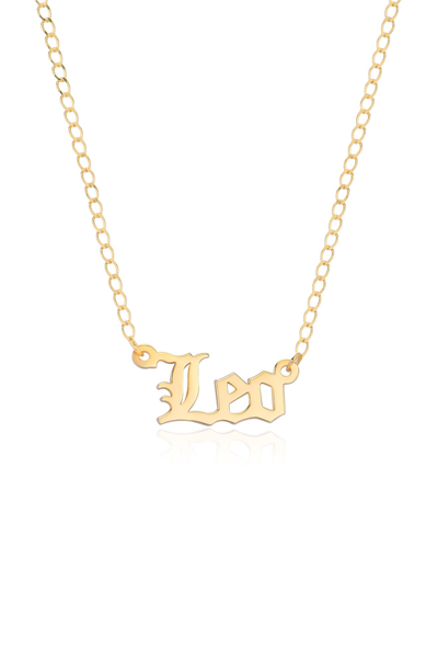 Gabi Rielle Zodiac Sign Gothic Script Necklace In Gold-leo