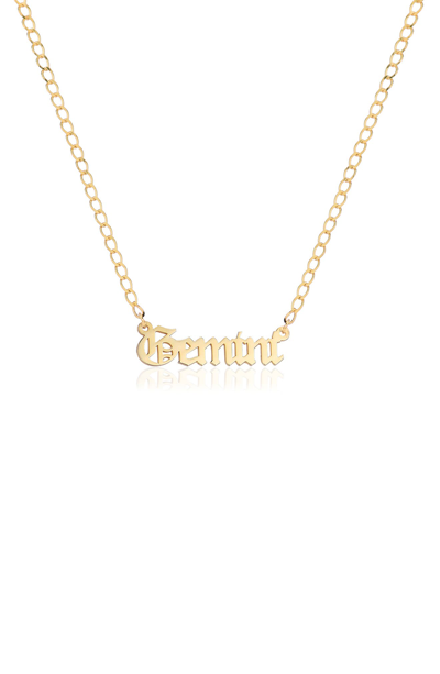 Gabi Rielle Zodiac Sign Gothic Script Necklace In Gold-gemini