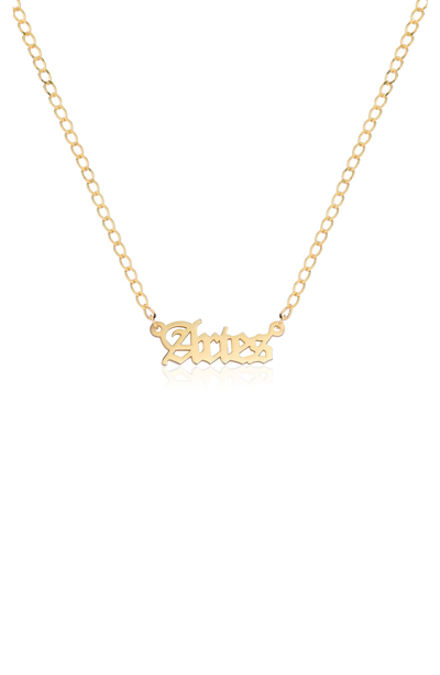 Gabi Rielle Zodiac Sign Gothic Script Necklace In Gold-aries