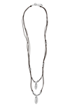UNODE50 STRAIGHT TO THE POINT SILVER PLATED CHARM LEATHER CORD LAYERED NECKLACE