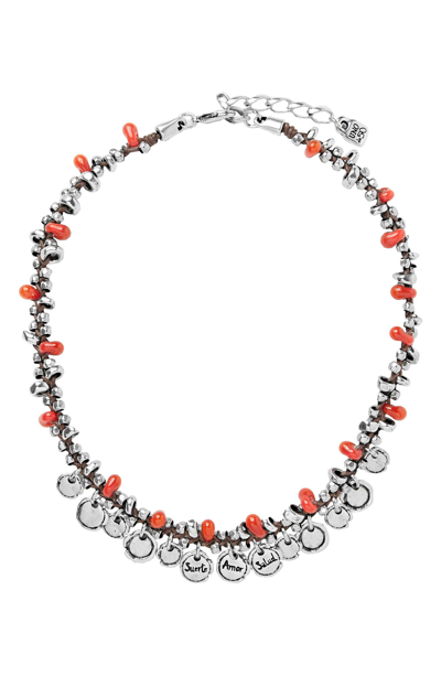 Unode50 A Fuego Silver Plated Charm Beaded Leather Cord Necklace