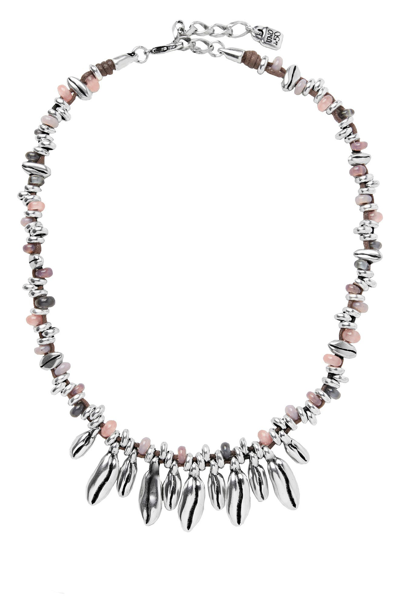 Unode50 In The Path Silver Plated Charm & Glass Beaded Leather Cord Necklace