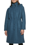 Kenneth Cole New York Faux Shearling Lined Hooded Boucle Wool Blend Anorak Jacket In Storm Blue