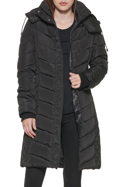 Kenneth Cole New York Heavyweight Fleece Lined Hood Quilted Puffer Jacket In Black