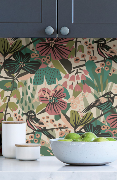 Wallpops Teal Pink Jaybird Peel And Stick Wallpaper