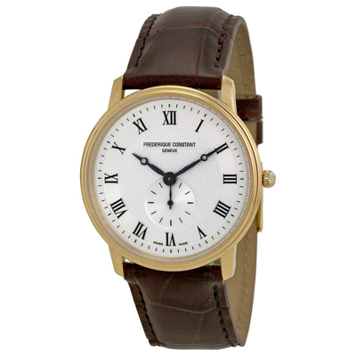Frederique Constant Slim Line Silver Dial Gold-plated Unisex Watch 235m4s5 In Black / Brown / Gold / Silver / Yellow