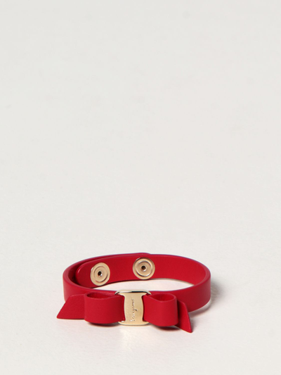 Ferragamo Vara Leather Bracelet In Red