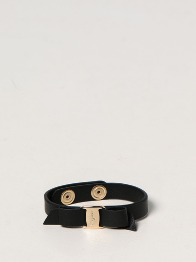 Ferragamo Vara Leather Bracelet In Black