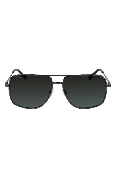 Ferragamo 60mm Gancini Aviator Sunglasses In Dark Ruthenium