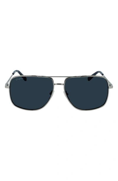 Ferragamo 60mm Gancini Aviator Sunglasses In Light Ruthenium
