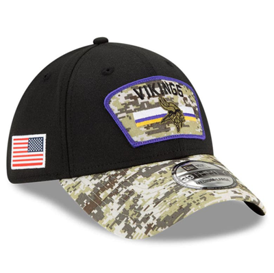 New Era Men's Black-camouflage Minnesota Vikings 2021 Salute To Service 39thirty Flex Hat