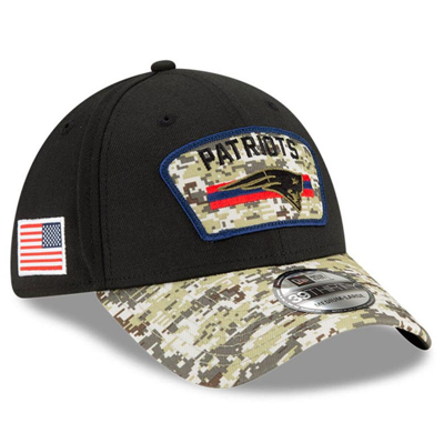 New Era Men's Black-camouflage New England Patriots 2021 Salute To Service 39thirty Flex Hat