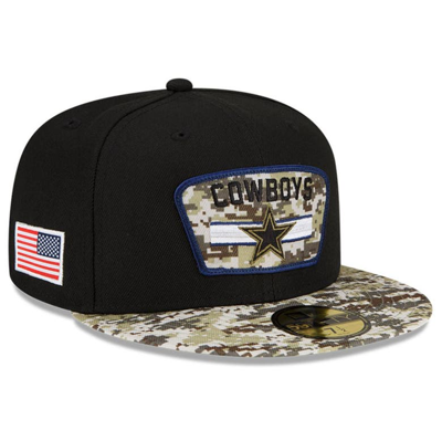 New Era Men's  Black And Camo Dallas Cowboys 2021 Salute To Service 59fifty Fitted Hat In Black,camo