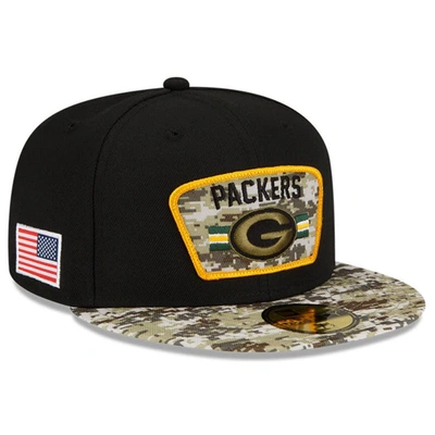NEW ERA NEW ERA BLACK/CAMO GREEN BAY PACKERS 2021 SALUTE TO SERVICE 59FIFTY FITTED HAT,4239631