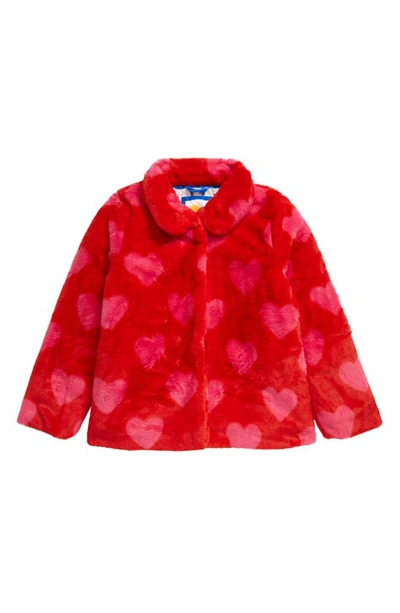 Boden Kids' Faux Fur Coat In Red/pop Pink Hearts