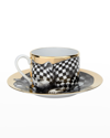 FORNASETTI TEA CUP HIGH FIDELITY QUADRETTATO CHECKERED CAT,PROD245040535
