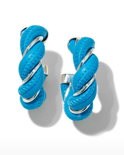 Bottega Veneta Leather-wrapped Earrings In Blue